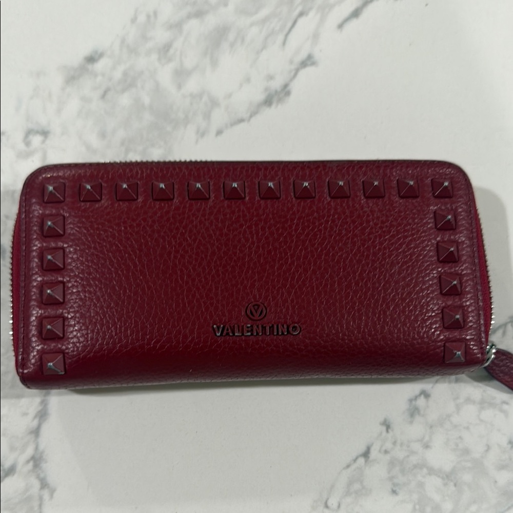 Valentino Red Rockstud Zip Wallet